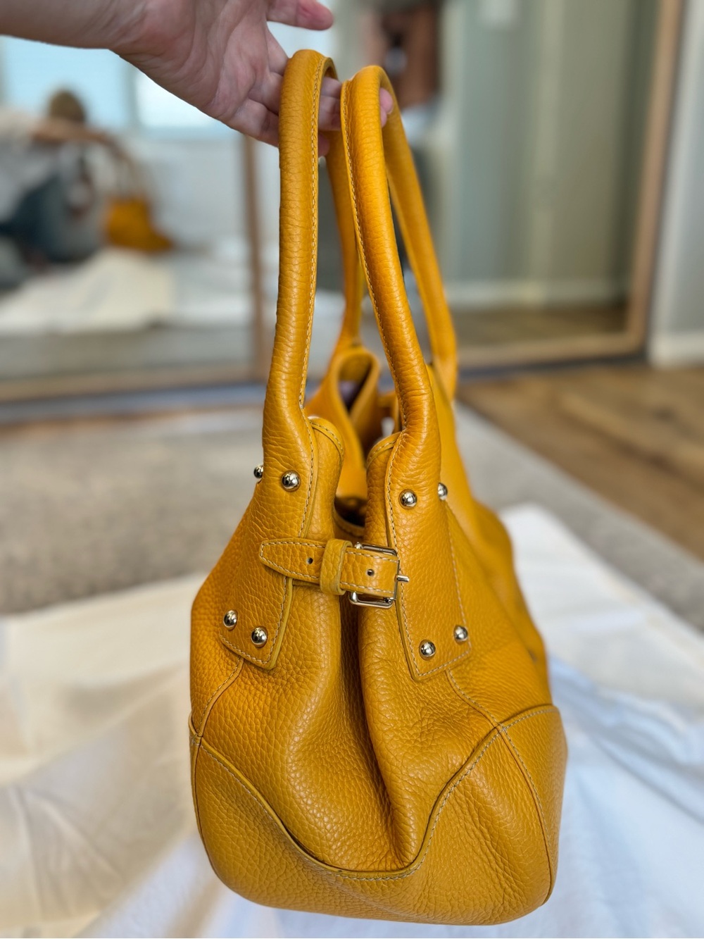 Dooney & Bourke Belvedere Yellow Pebbled Leather Satchel Handbag - Picture 5 of 13